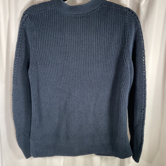 LL Bean Linen Cotton Button Up Cardigan Sweater Size L Pockets Navy GrandmaCore - Picture 4 of 8